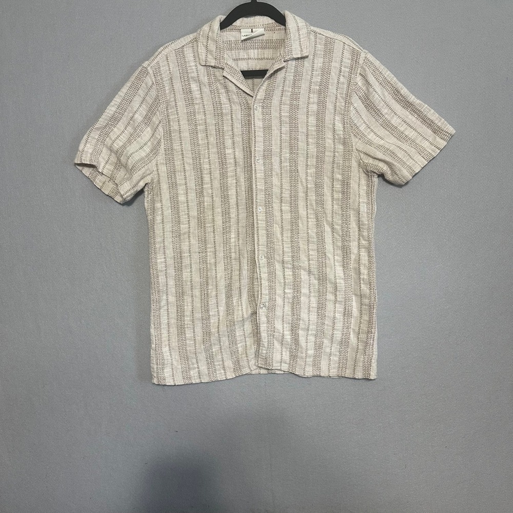 Larsson & Co Premium Mens Large Beige Textured Stripe Short Sleeve Shirt CS466L